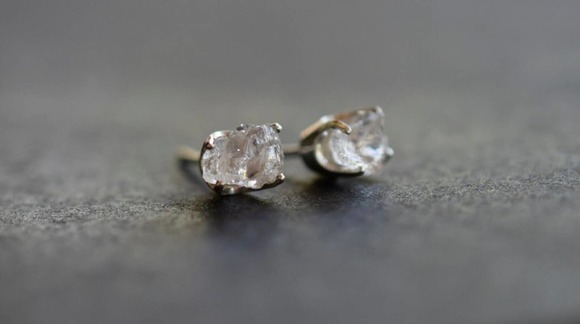 Raw Diamond Earrings, Rough Crystal Studs, Dainty Minimalist Earrings, S… - Picture 5 of 10